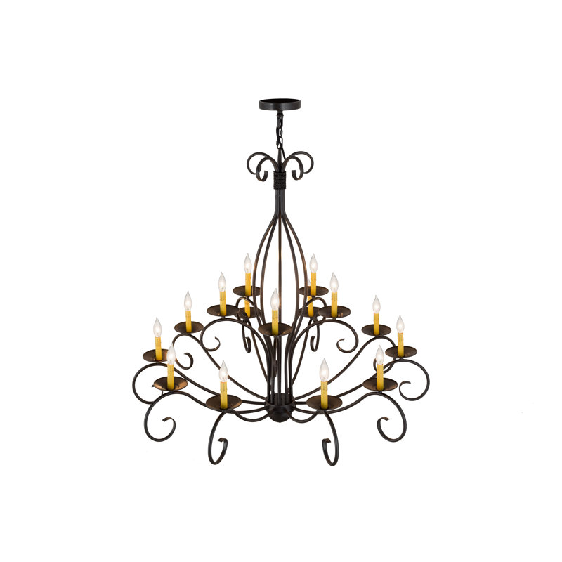Timeless Bronze 15-Light Candle Chandelier with Scrolled Accents