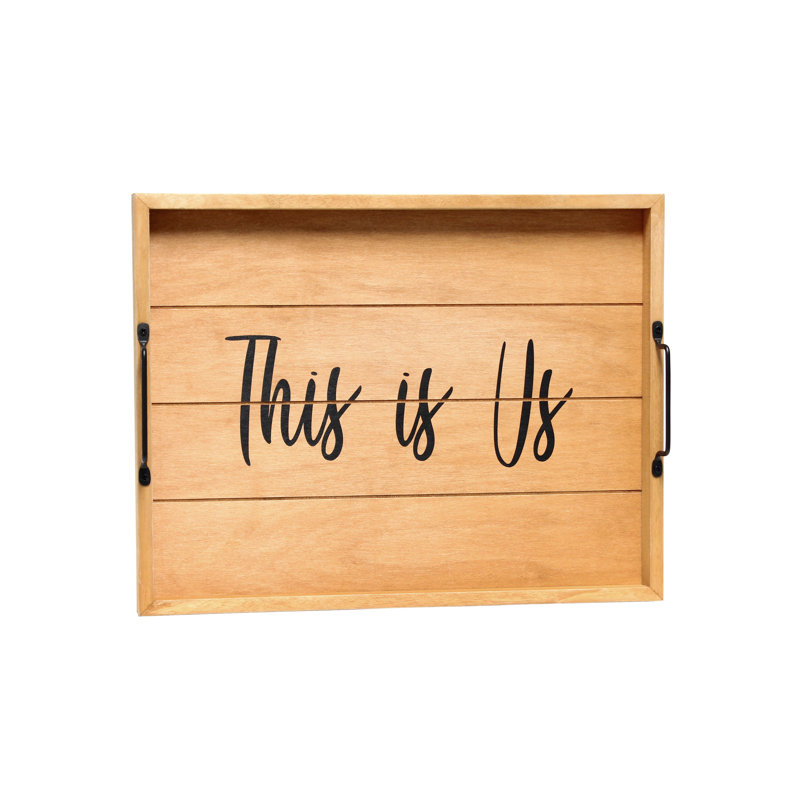 15.5'' Natural Wood & Black Metal 'This is Us' Serving Tray