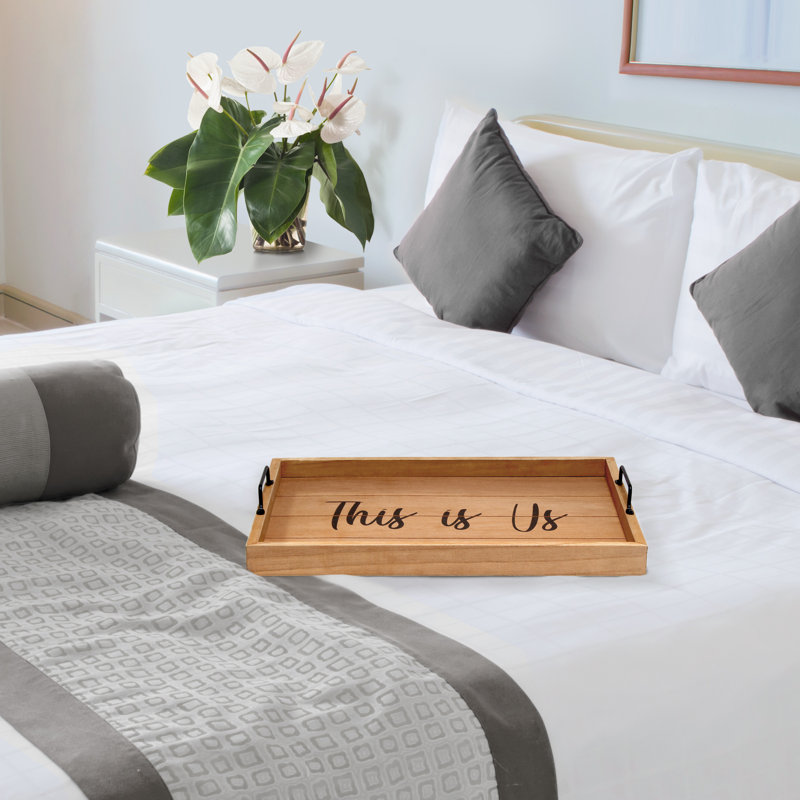 15.5'' Natural Wood & Black Metal 'This is Us' Serving Tray