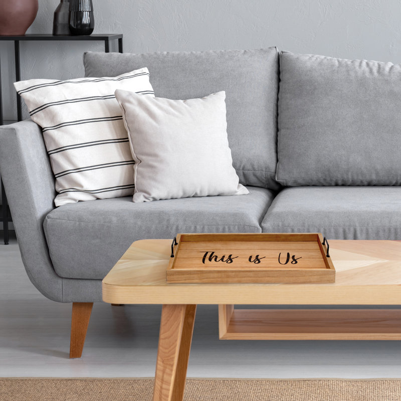15.5'' Natural Wood & Black Metal 'This is Us' Serving Tray