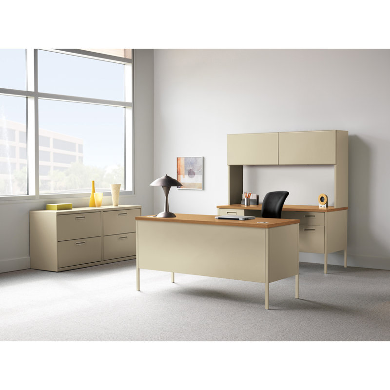 Harvest Putty Executive Pedestal Desk with Scratch-Resistant Top