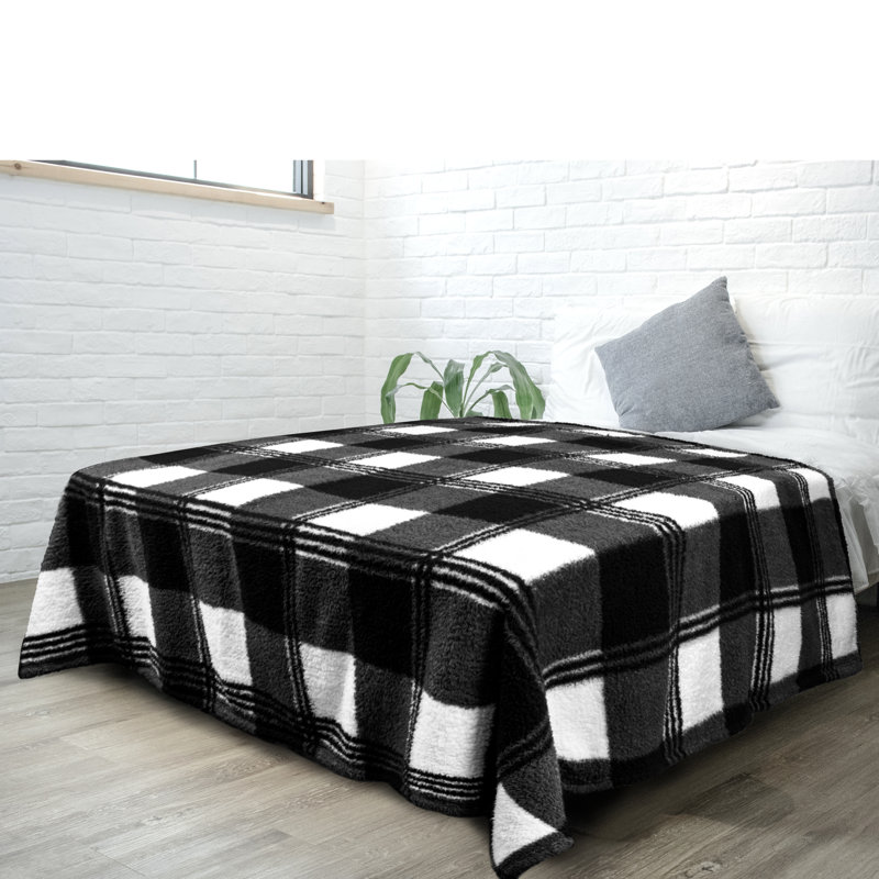 Cozy Sherpa Fleece Throw Blanket - Buffalo Plaid, Machine Washable