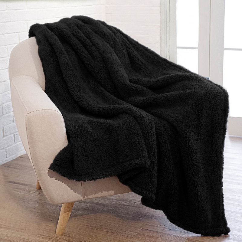 Black Twin Sherpa Fleece Machine Washable Blanket