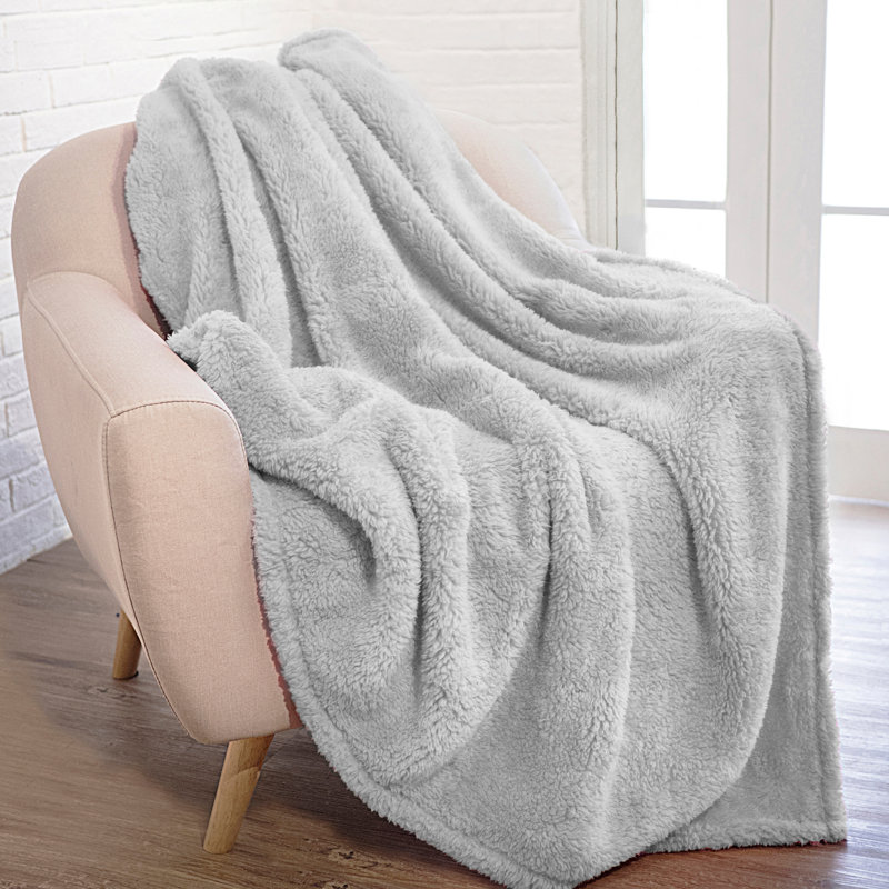 Light Gray Twin Faux Fur Sherpa Fleece Throw Blanket