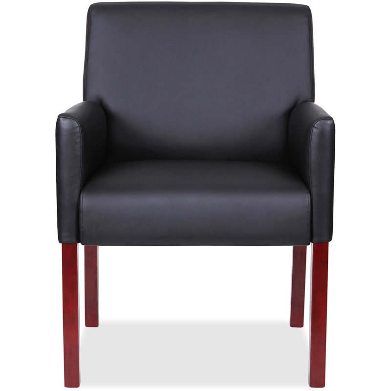Mahogany Wood Frame Black Leather Guest Reception Chair