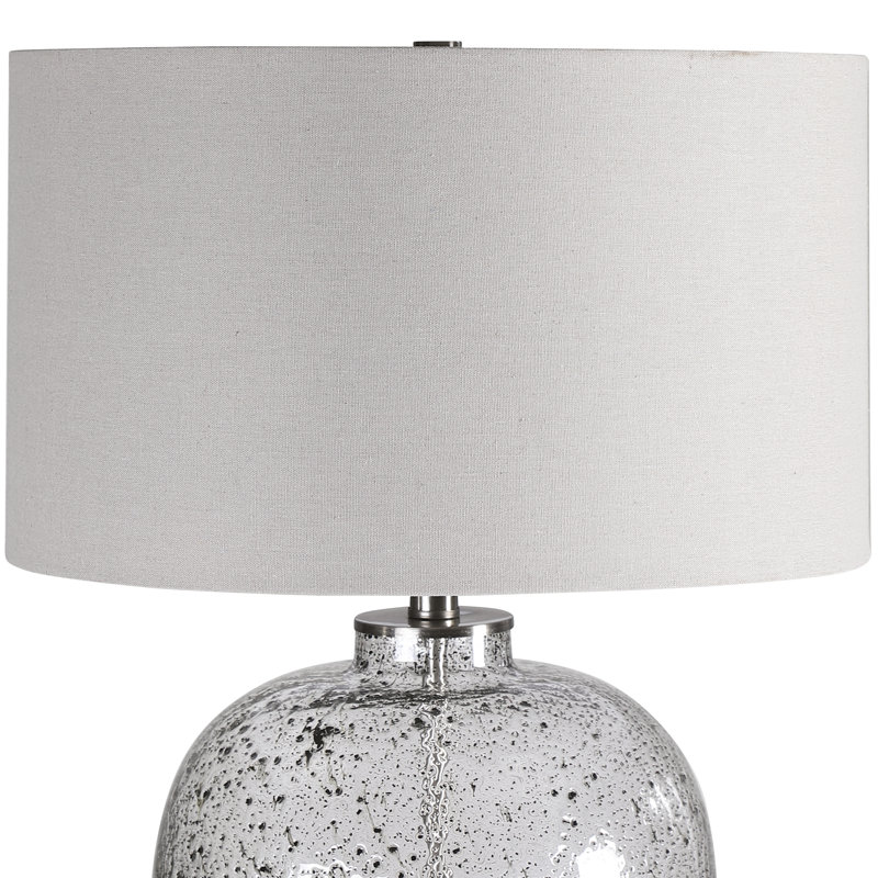 23" Black and Light Gray Glass Table Lamp with Linen Shade