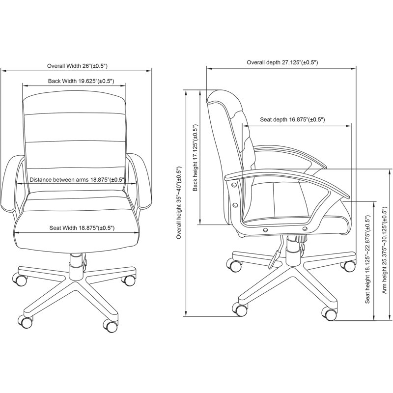 ErgoFlex 25.6" Black Fabric Swivel Task Chair with Slope Arms