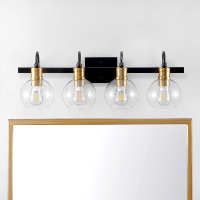 Espanola Black Iron 4-Light Vanity with Clear Glass Globes