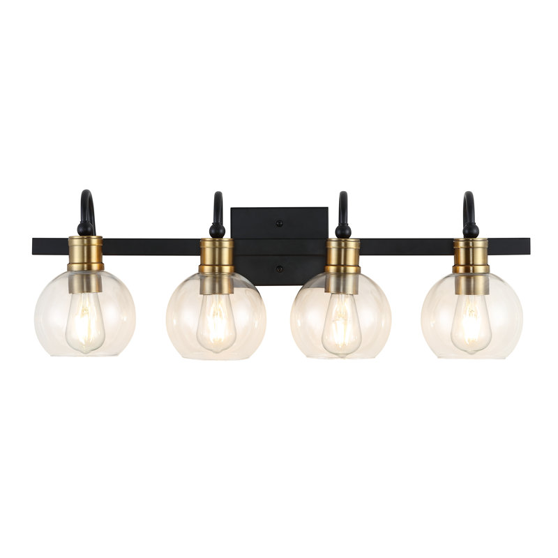 Espanola Black Iron 4-Light Vanity with Clear Glass Globes