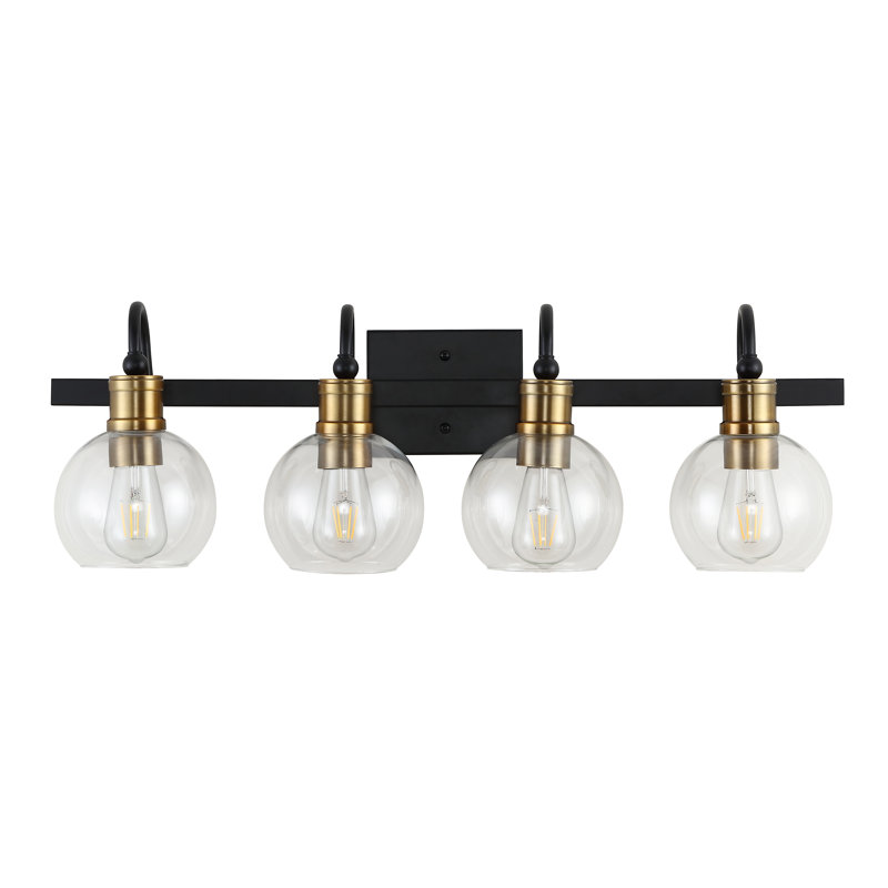 Espanola Black Iron 4-Light Vanity with Clear Glass Globes