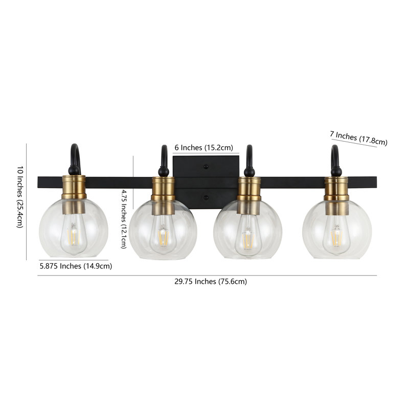 Espanola Black Iron 4-Light Vanity with Clear Glass Globes