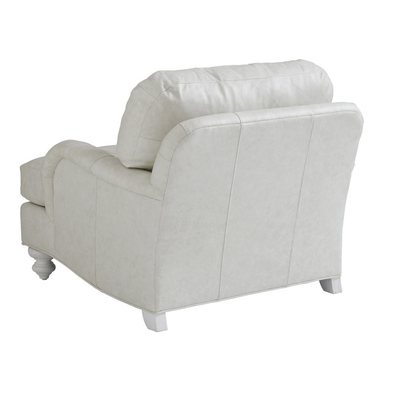 Shell White Leather and Wood Armchair