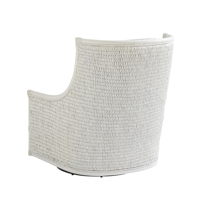 Coastal Breeze White Leather-Wrapped Swivel Armchair with Wood Accents