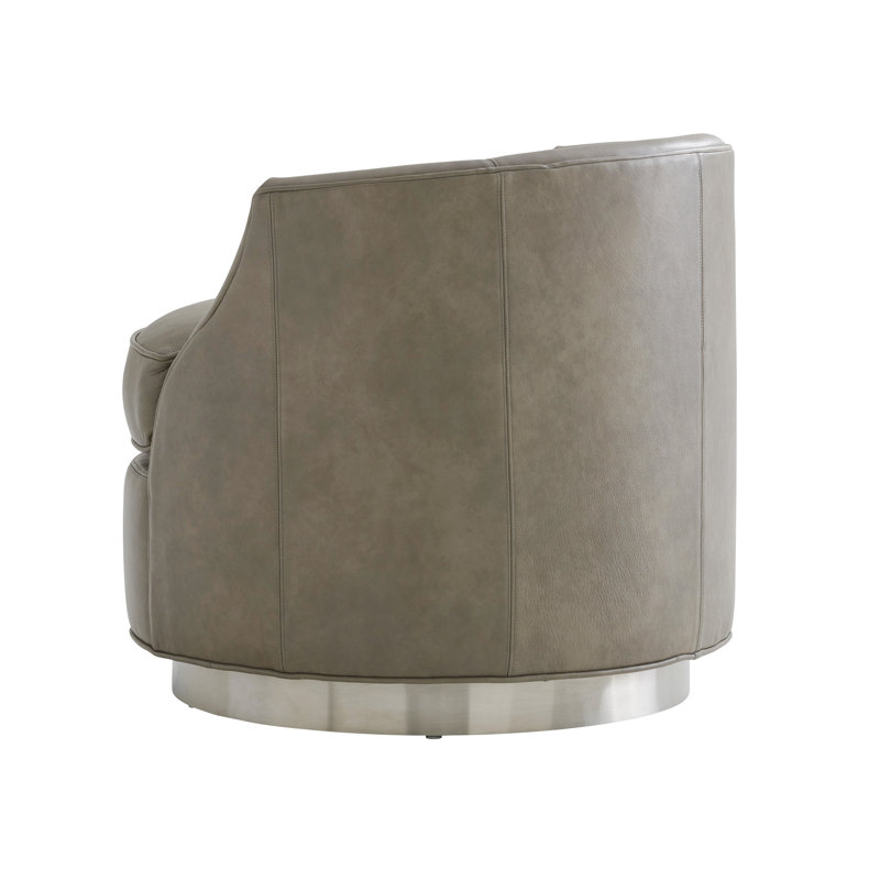 Gray Leather Swivel Accent Chair with Metal Base