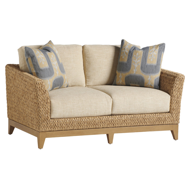 Transitional Flared Wicker Love Seat with Metal Accents