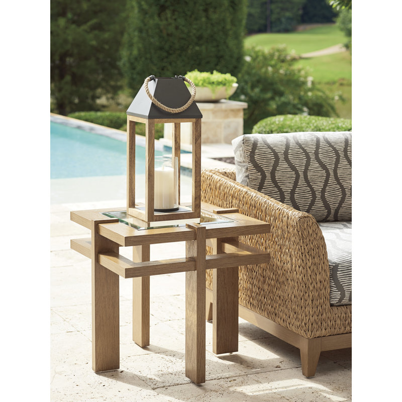 Transitional Beveled Glass Top Square End Table in Brown