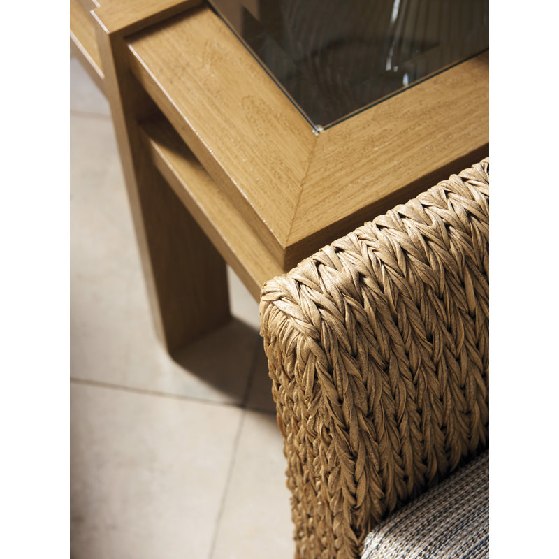 Transitional Beveled Glass Top Square End Table in Brown