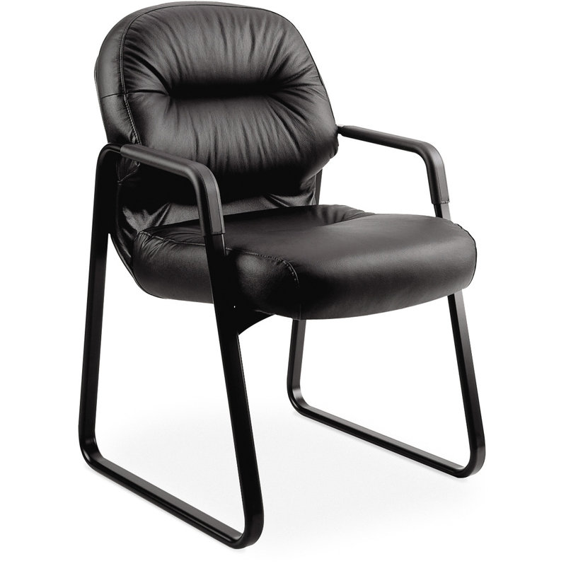 Luxurious Black Leather and Steel Visitor Chair with Memory Foam