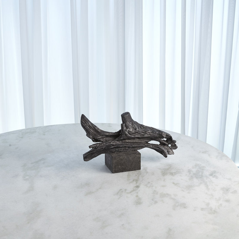 Modern Cast Iron Driftwood Sculpture with Marble Base