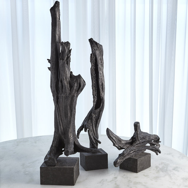 Modern Cast Iron Driftwood Sculpture with Marble Base