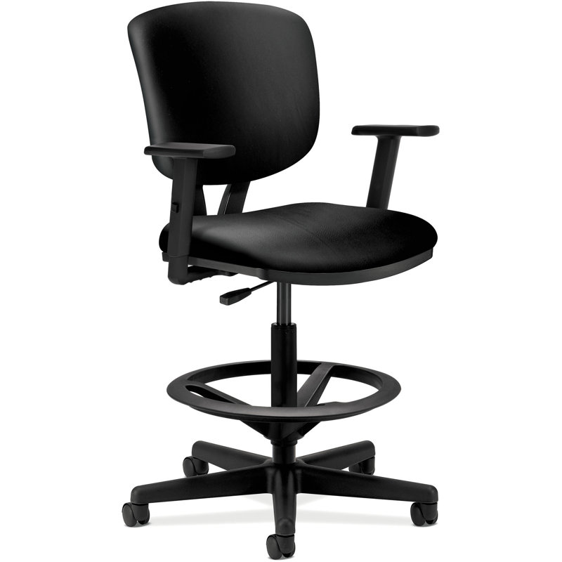 360° Swivel Black Leather Task Chair with Adjustable Arms