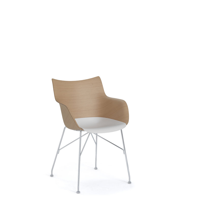 Philippe Starck Q-Wood Slatted Dark Ash and Black Metal Armchair