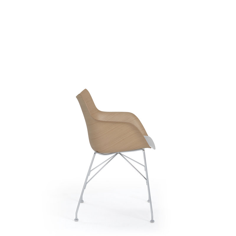 Philippe Starck Q-Wood Slatted Dark Ash and Black Metal Armchair