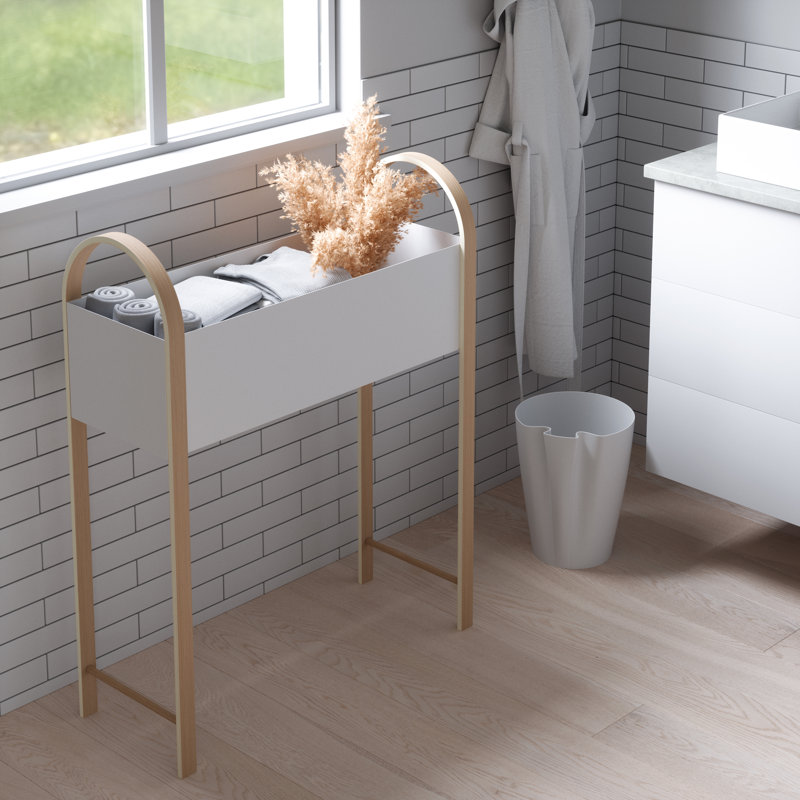 Bellwood Elevated White Metal Planter with Wooden Legs