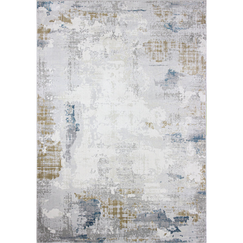 Modern Abstract Blue 8' x 10' Rectangular Synthetic Area Rug