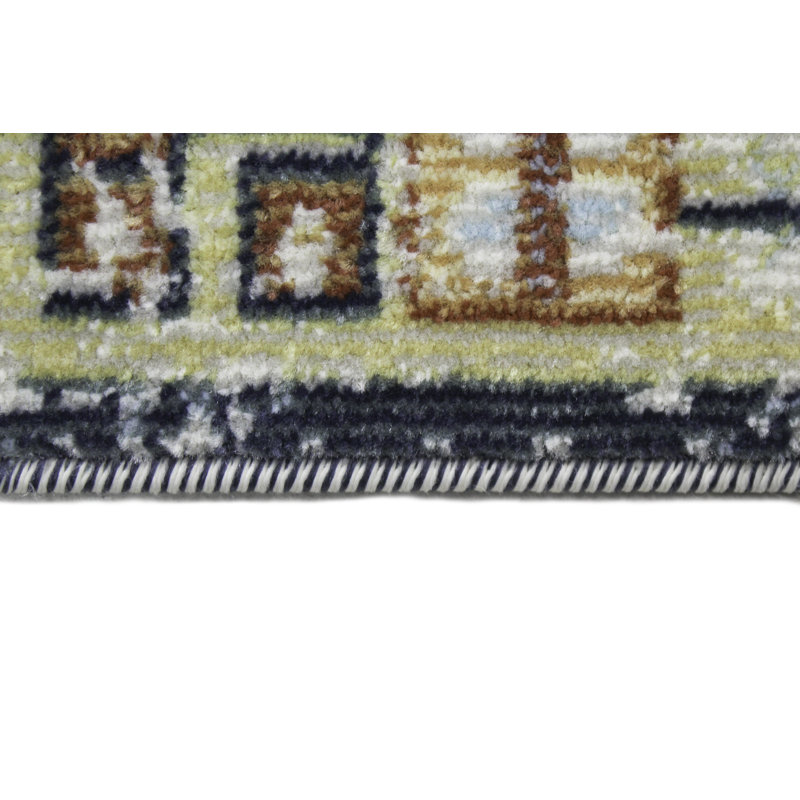 Ivory Aztec Distressed Easy-Care Synthetic Runner - 2'6" x 8'