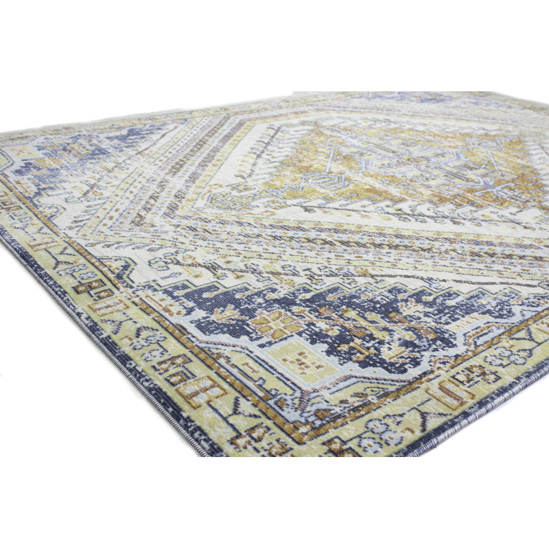 Ivory Aztec Distressed Easy-Care Synthetic Runner - 2'6" x 8'
