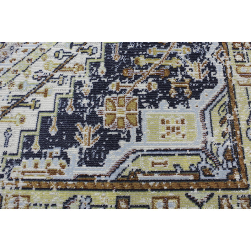Ivory Aztec Distressed Easy-Care Synthetic Runner - 2'6" x 8'