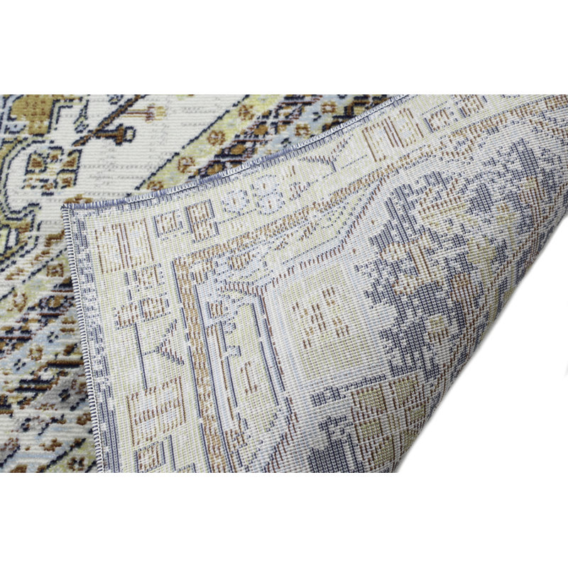 Ivory Aztec Distressed Easy-Care Synthetic Runner - 2'6" x 8'