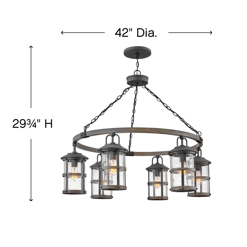 Aged Zinc and Driftwood Gray 6-Light Outdoor Chandelier