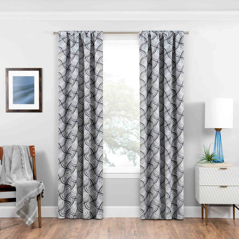 Gray Geometric Blackout Rod Pocket Curtain Panel
