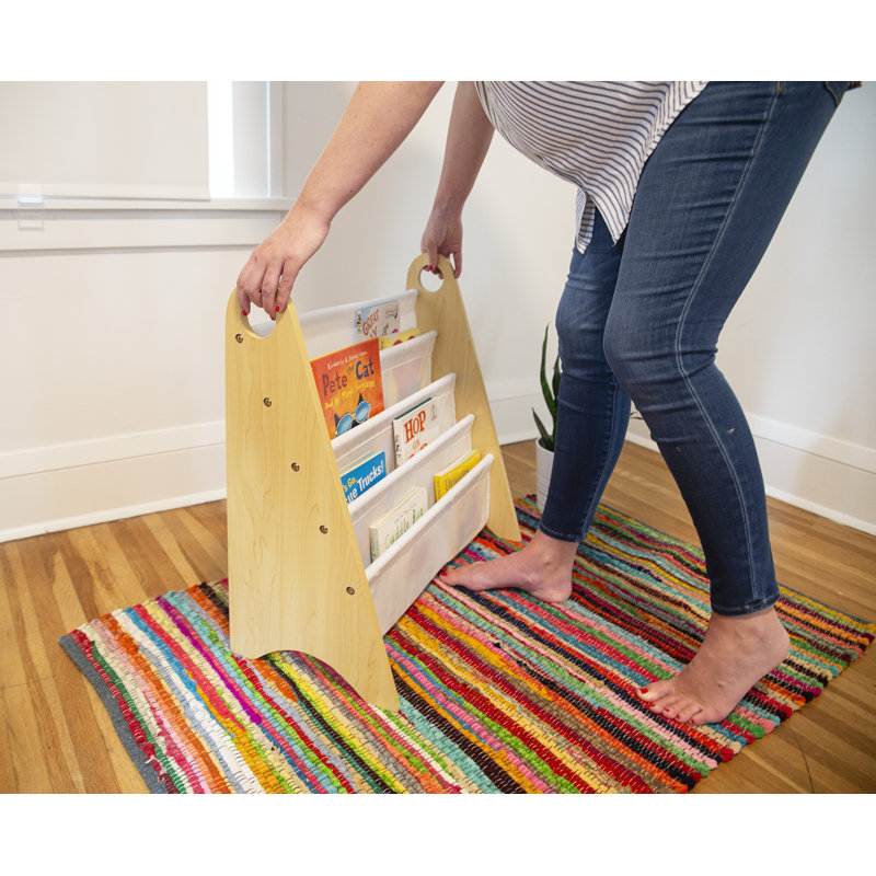 Compact White Modern Kids Sling Bookshelf with Durable Shelves