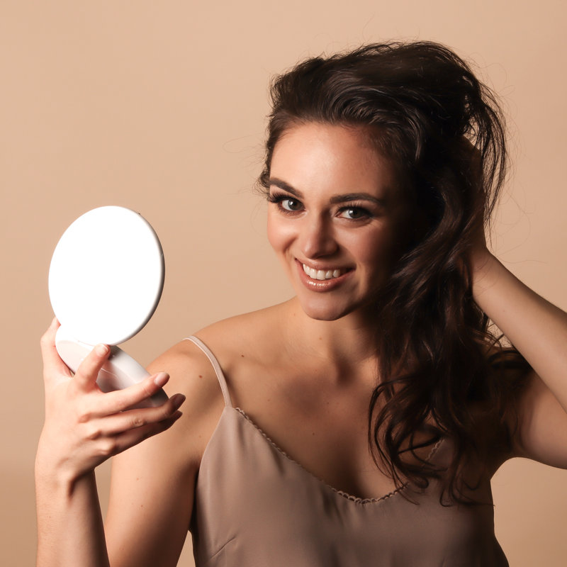 Glossy White LED Compact Round Magnifying Mirror