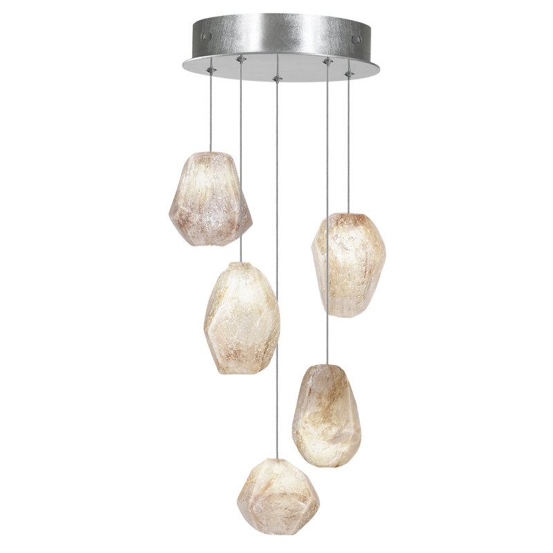 Silver Glass 5-Light Pendant with Dichroic Crystal Shades