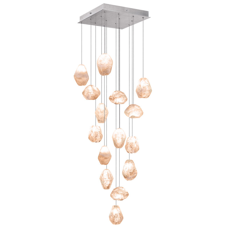 Natural Quartz Glass 15-Light LED Pendant in Platinized Silver