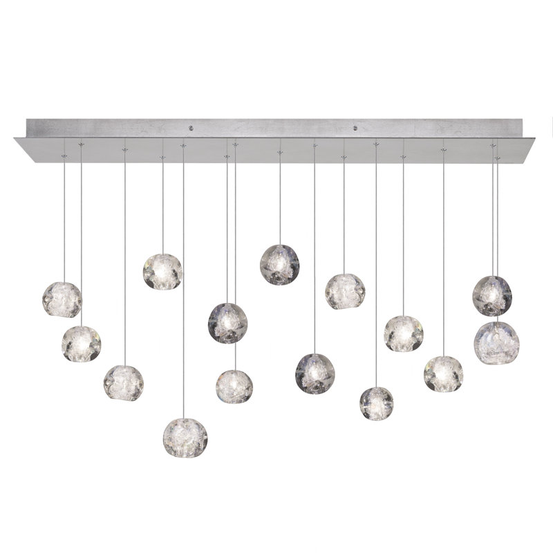 Silver Glass 15-Light Linear Pendant with LED Bulbs