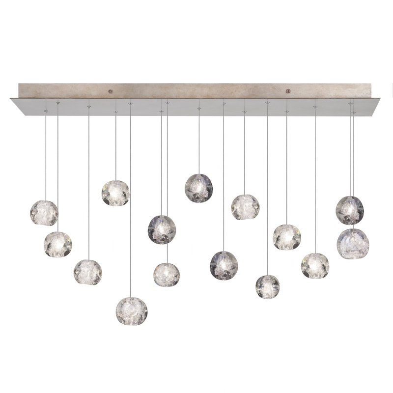 Gold Glass 15-Light Linear Pendant with LED Bulbs