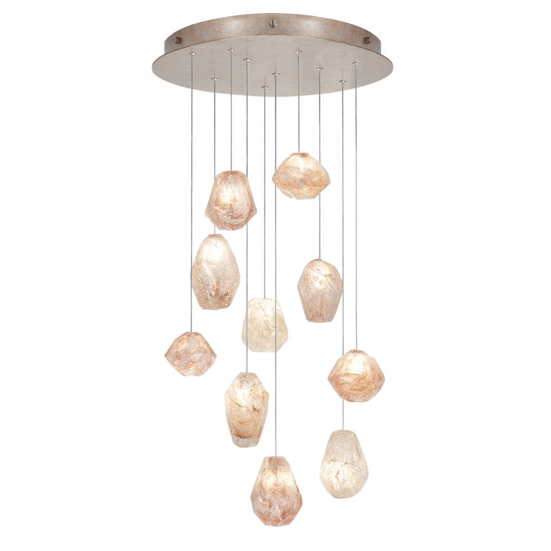 Aurora Quartz Glass 10-Light LED Pendant with Gold Leaf Canopy