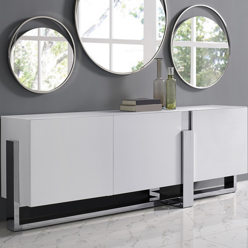Lin 91" Matte White and Polished Stainless Steel Contemporary Buffet