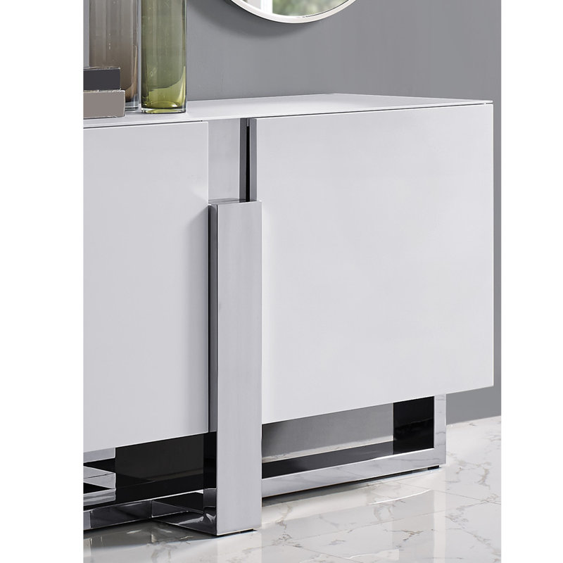 Lin 91" Matte White and Polished Stainless Steel Contemporary Buffet
