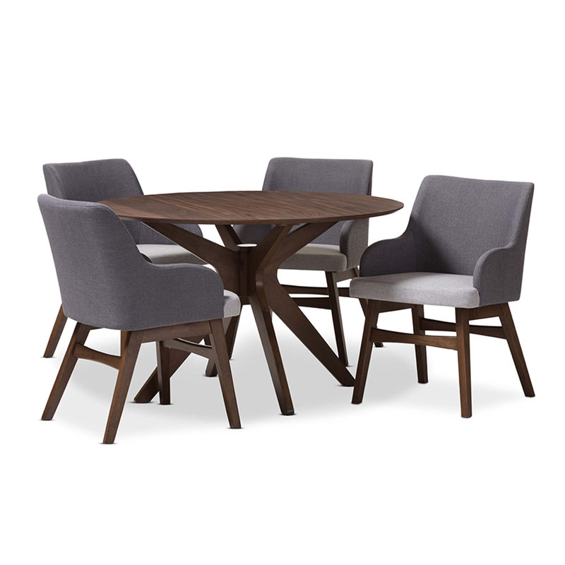 Monte 5-Piece Contemporary Grey/Walnut Round Dining Set