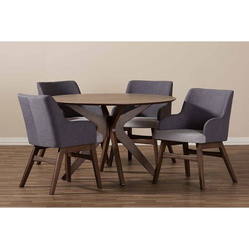 Monte 5-Piece Contemporary Grey/Walnut Round Dining Set