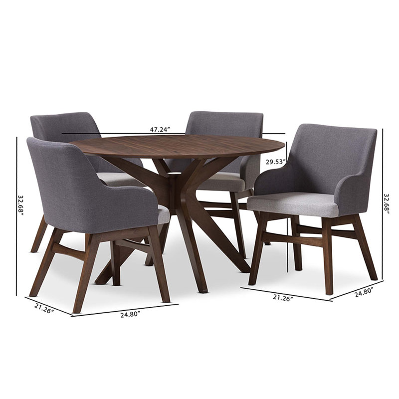 Monte 5-Piece Contemporary Grey/Walnut Round Dining Set