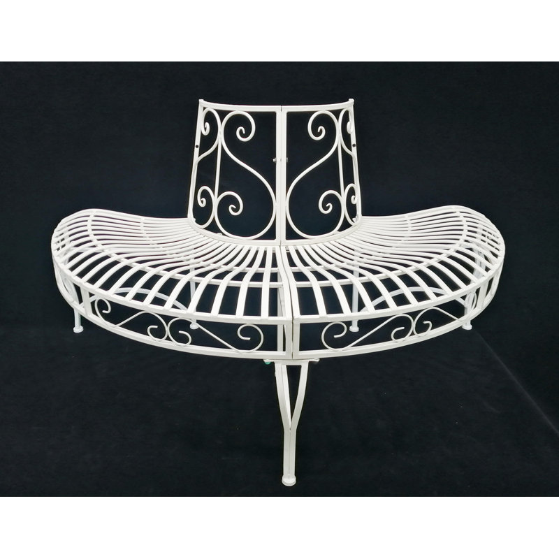 Elegant White Iron Semi-Circle Outdoor Bench