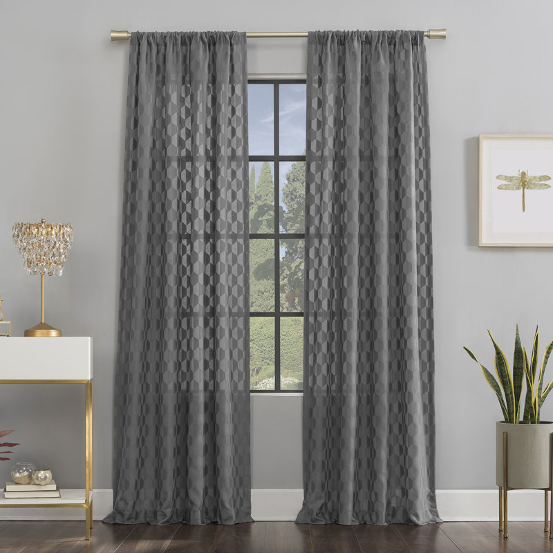 Gray Geometric Light-Filtering Rod Pocket Drapes