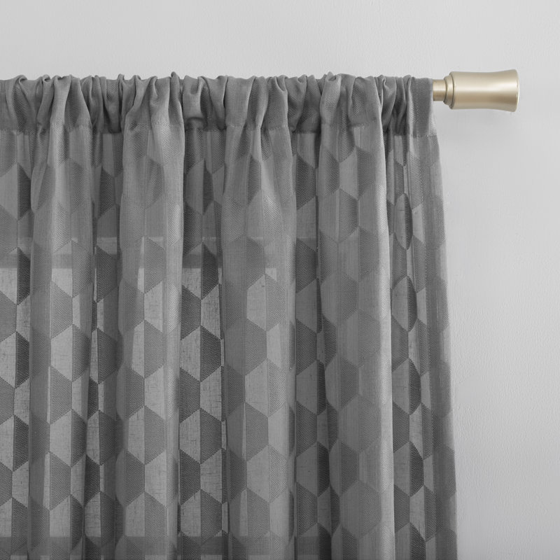 Gray Geometric Light-Filtering Rod Pocket Drapes